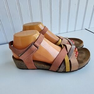 Bio Gold Women's Shoes Strappy Italy Leather Sandals Buckle Multicolor Pink Sz 8